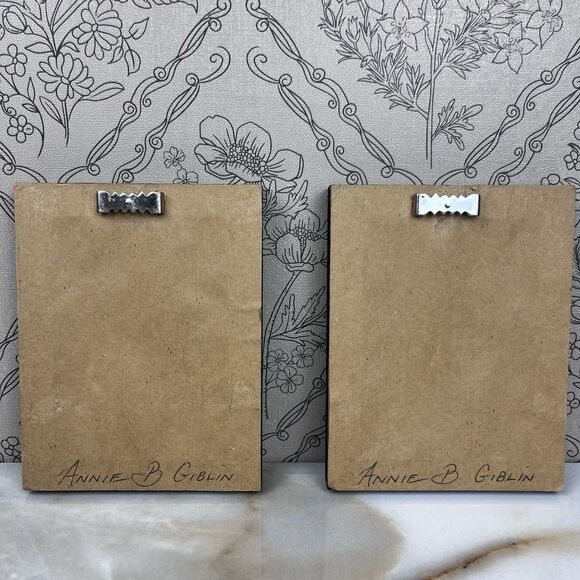 Vintage Folk Art 2 Miniature Painting Signed Annie B Giblin Angel Crow Sunflower - Picture 3 of 13